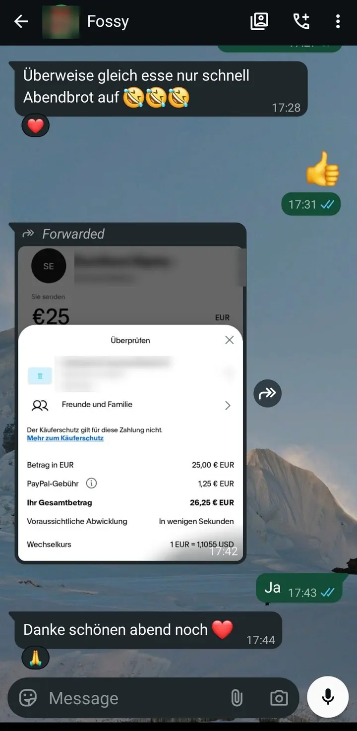 Kundesamtale: betaling modtaget - personlige oplysninger er skjult